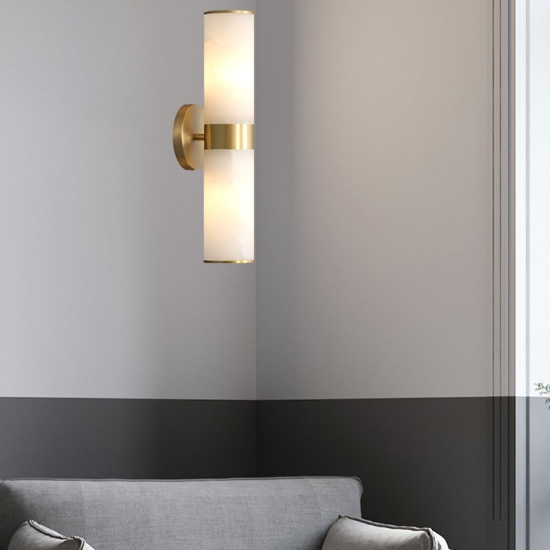 Arisha Applique Murale Contemporaine à Double Lumières, Métal/Pierre, Laiton, Salon - Neutralighting