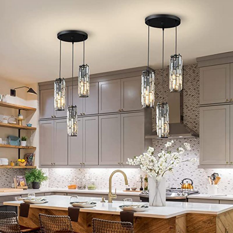 Kristy Suspension Cylindre/Multi Cristal, Métal/Cristal, Doré/Noir, Salon - Neutralighting