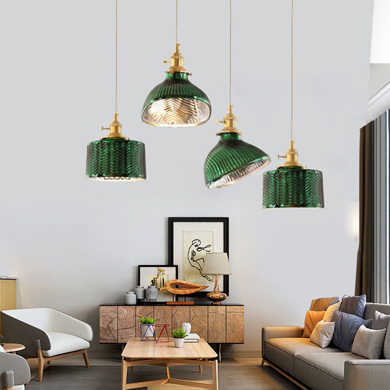 Valentina Suspension Cylindre/Géométrie Vintage, Métal/Verre, Vert, Salle à Manger - Neutralighting