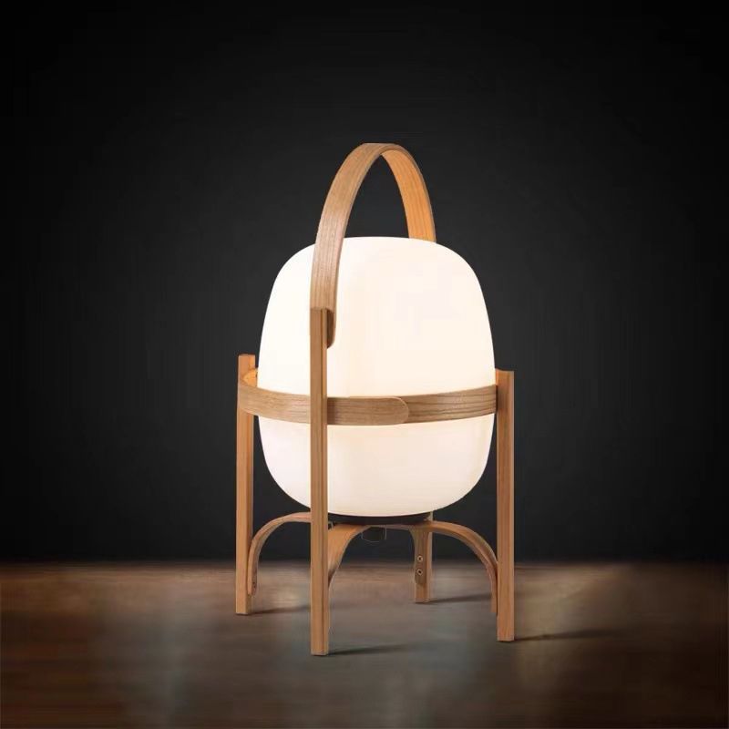 Muto Lampadaire Lanterne Moderne, Bois/Verre, Blanc/Bois, Salon - Neutralighting