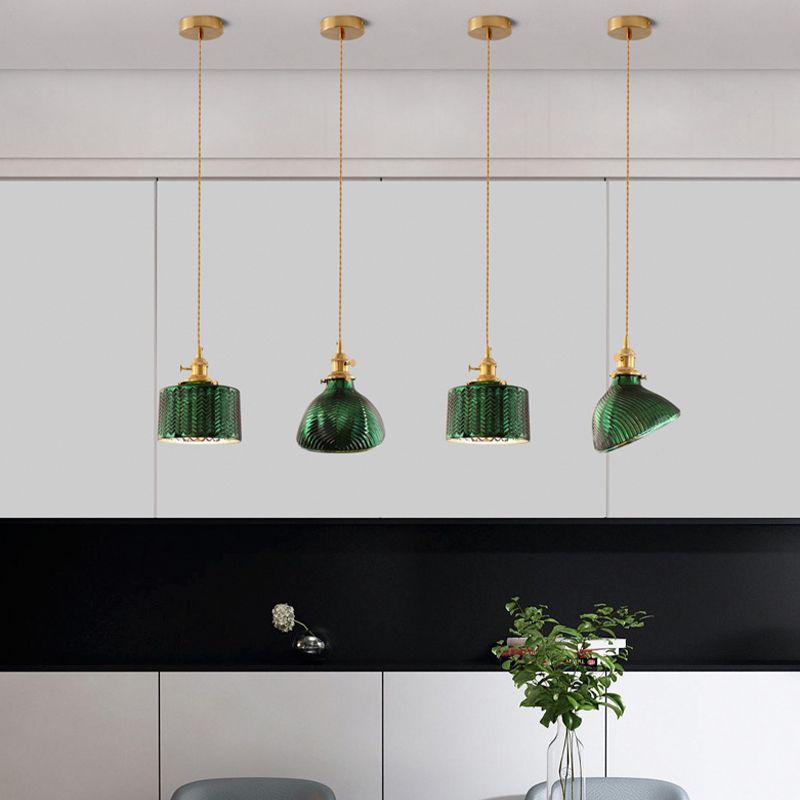 Valentina Suspension Cylindre/Géométrie Vintage, Métal/Verre, Vert, Salle à Manger - Neutralighting