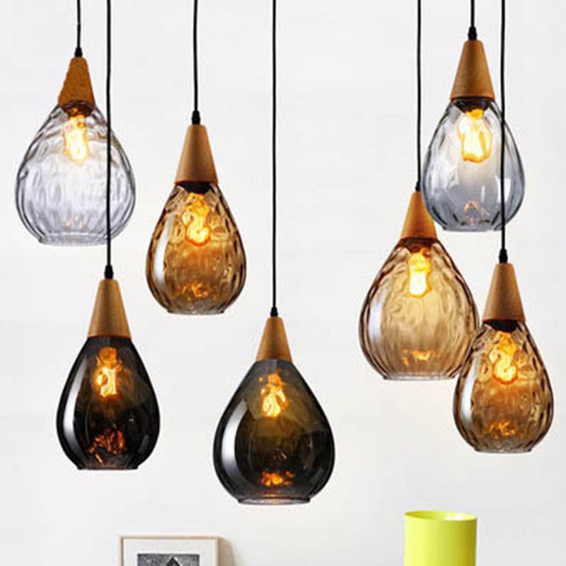 Arisha Vintage LED Suspension Ambre Verre Bois Chambre à coucher - Neutralighting