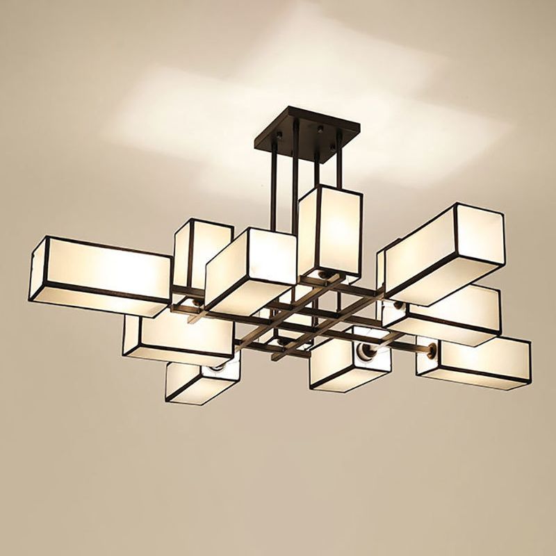 Arisha Lustre Carré Contemporain, Metal/Tissu, Noir/Or, Chambre - Neutralighting