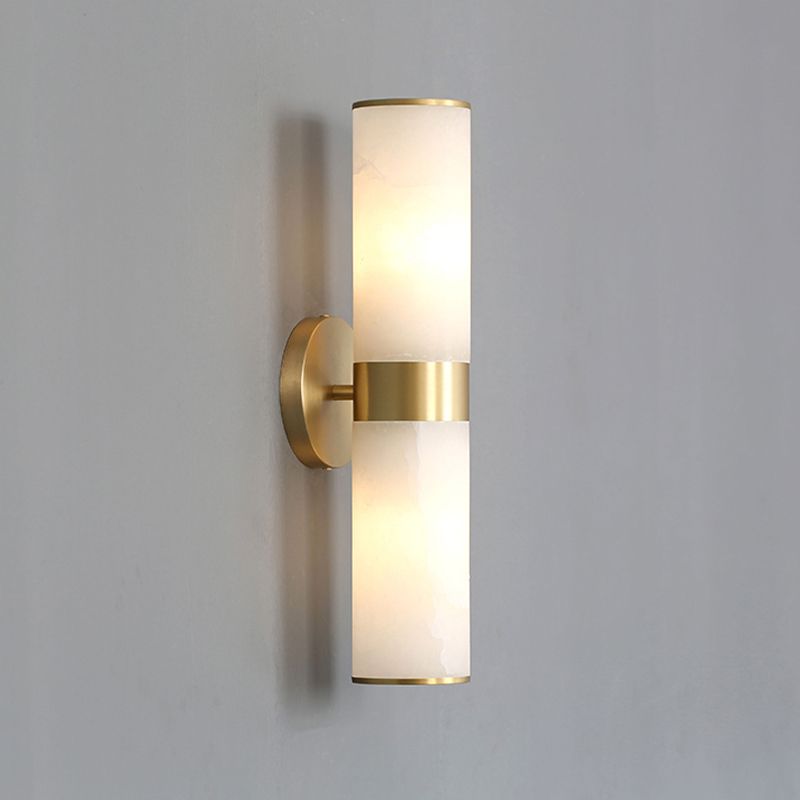 Arisha Applique Murale Contemporaine à Double Lumières, Métal/Pierre, Laiton, Salon - Neutralighting
