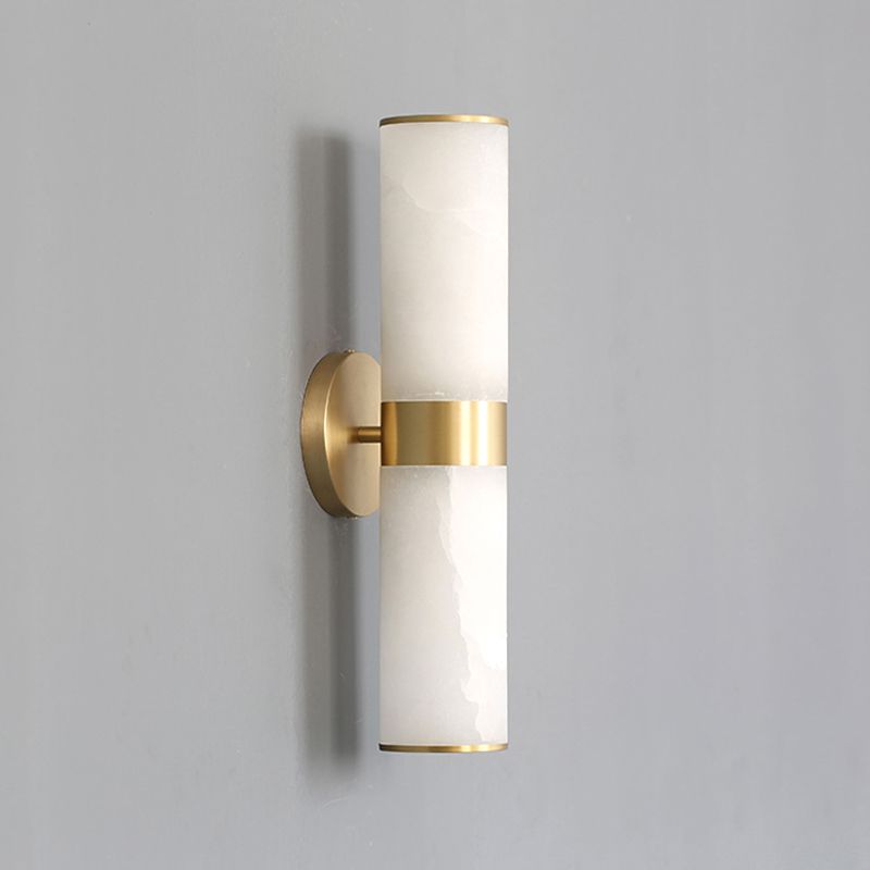 Arisha Applique Murale Contemporaine à Double Lumières, Métal/Pierre, Laiton, Salon - Neutralighting