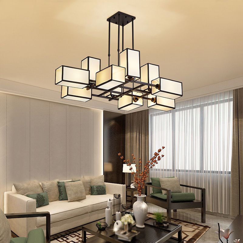 Arisha Lustre Carré Contemporain, Metal/Tissu, Noir/Or, Chambre - Neutralighting