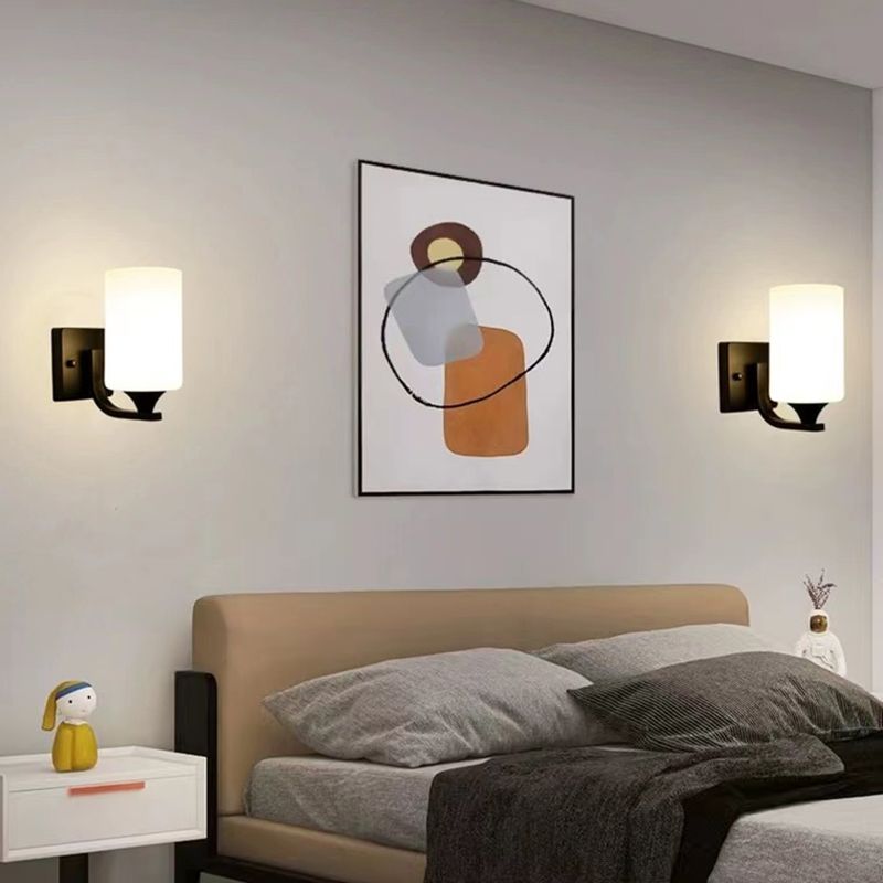 Tiffany Applique Murale Cylindrique Vintage, Métal/Verre, Noir/Chromé, Chambre à Coucher - Neutralighting