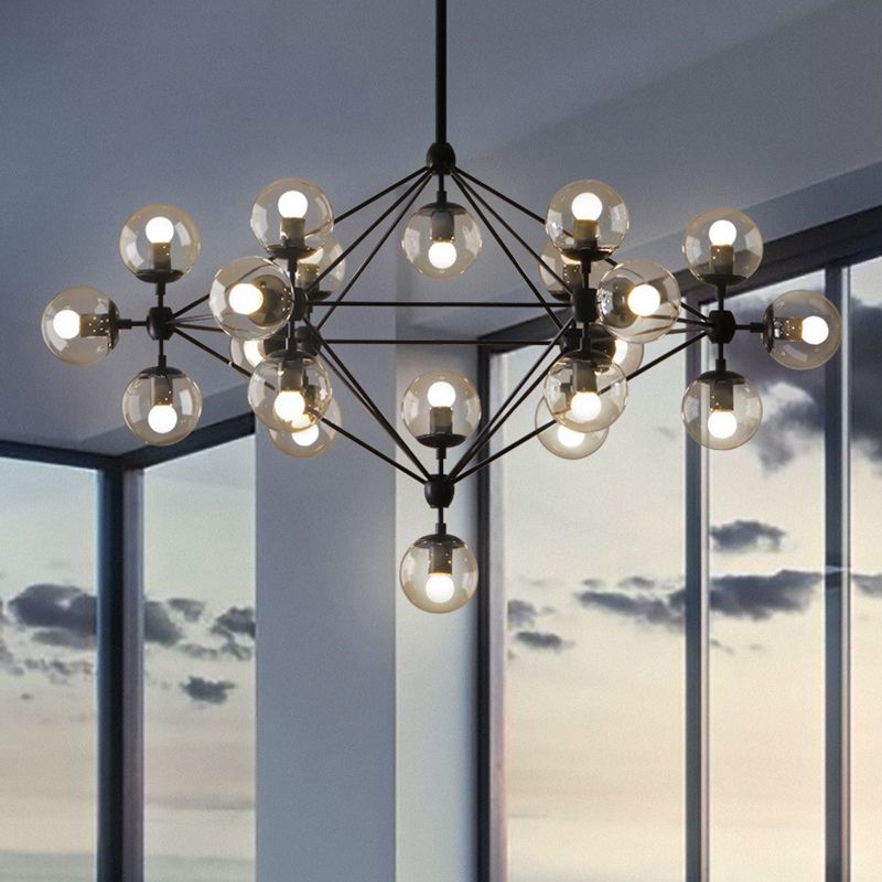 Valentina Lustre Industriel, Metal/Verre, Noir, Chambre - Neutralighting
