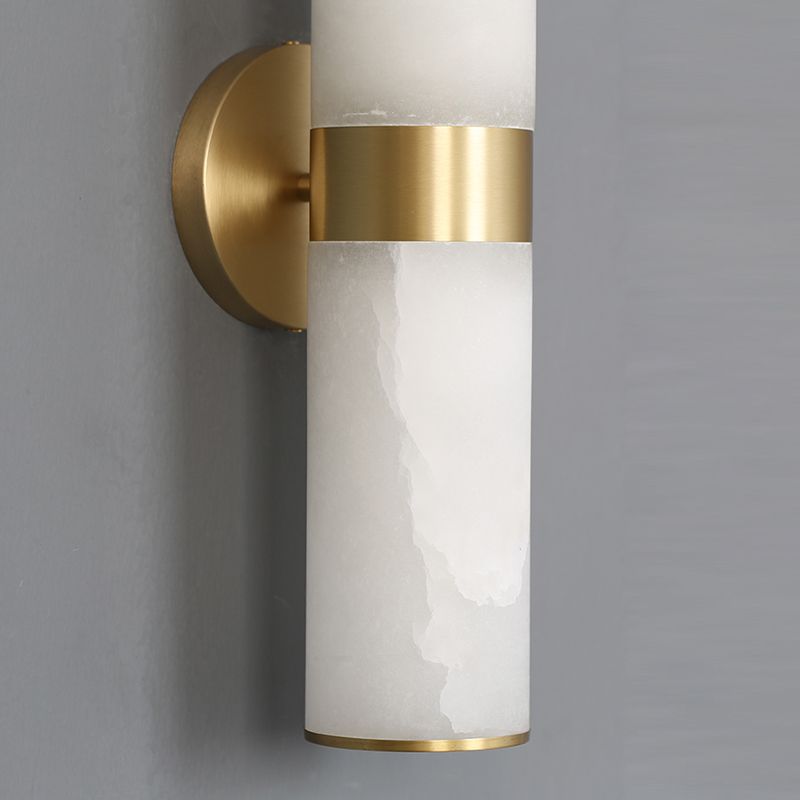 Arisha Applique Murale Contemporaine à Double Lumières, Métal/Pierre, Laiton, Salon - Neutralighting