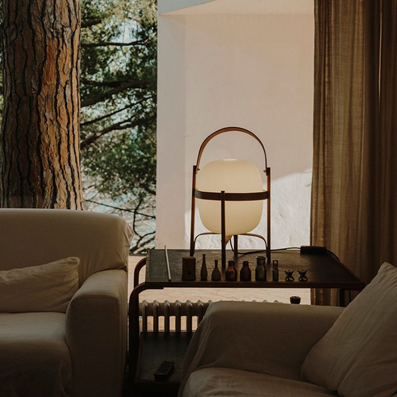 Muto Lampadaire Lanterne Moderne, Bois/Verre, Blanc/Bois, Salon - Neutralighting