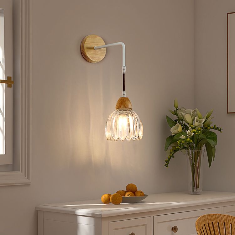 Arisha Applique Murale Fleur Moderne, Bois/Verre, Bois, Cuisine/Couloir - Neutralighting