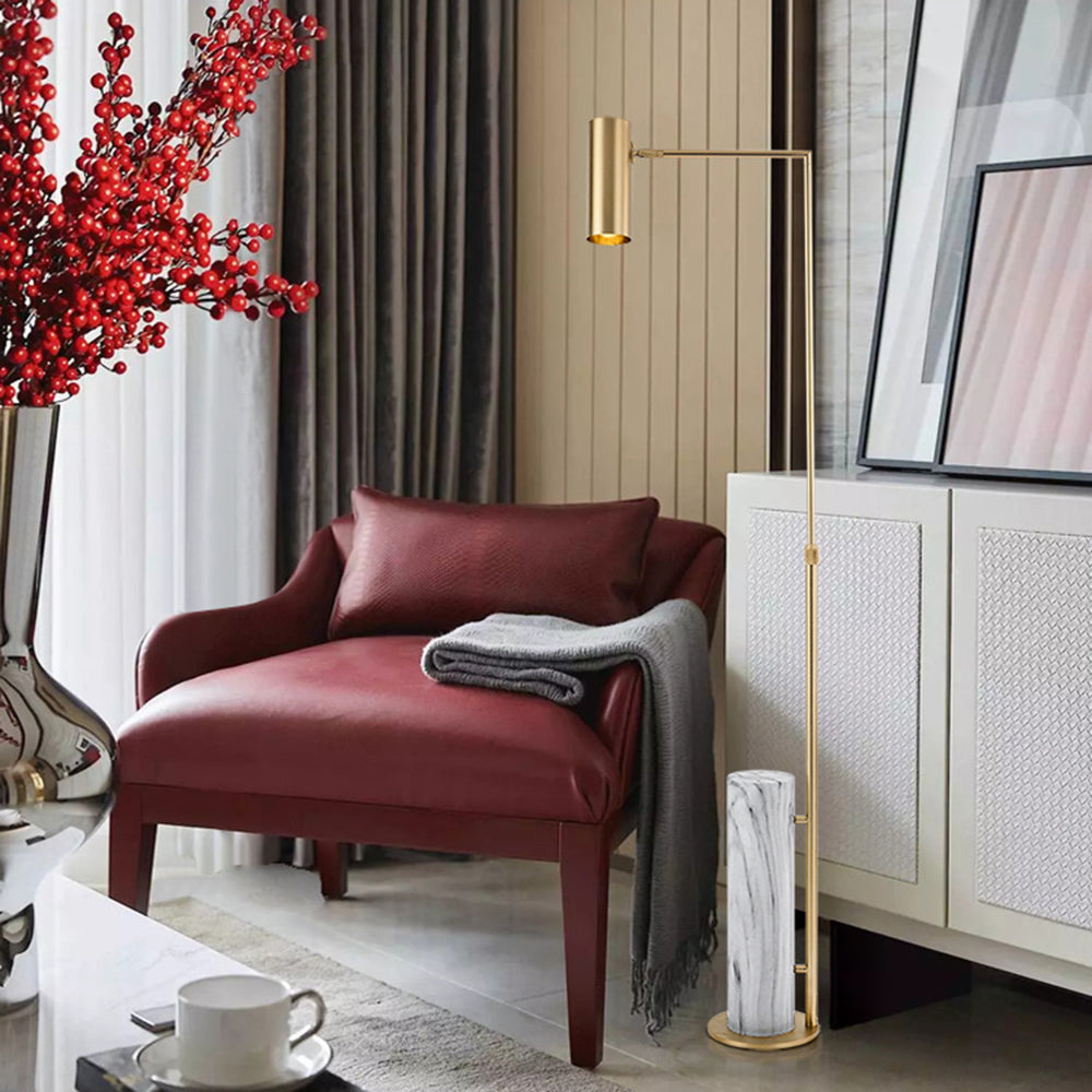 Mira Lampadaire Cylindre Moderne, Marbre/Métal, Doré, Salon