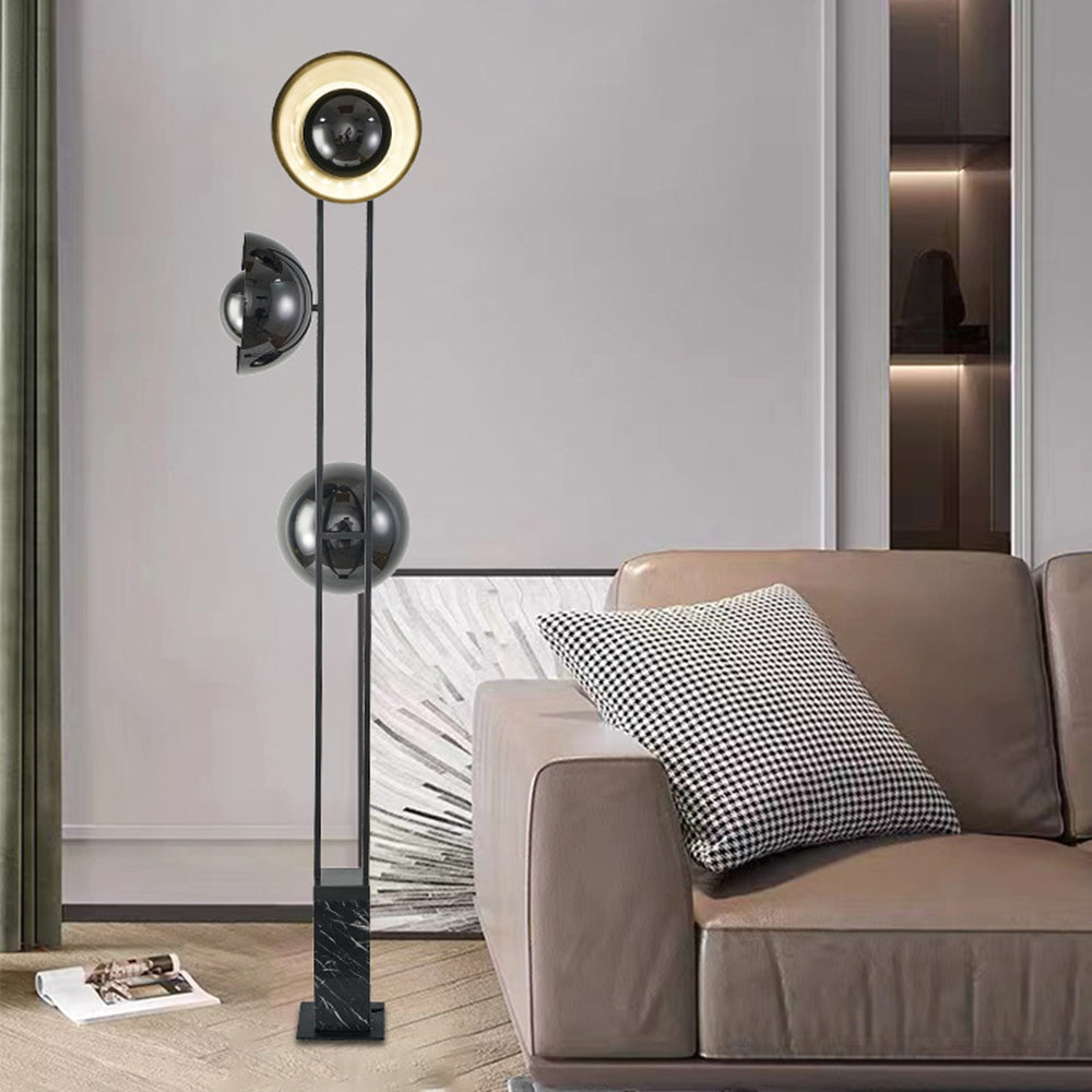 Mira Lampadaire Rond Moderne, Métal/Marbre, Noir, Salon - Neutralighting