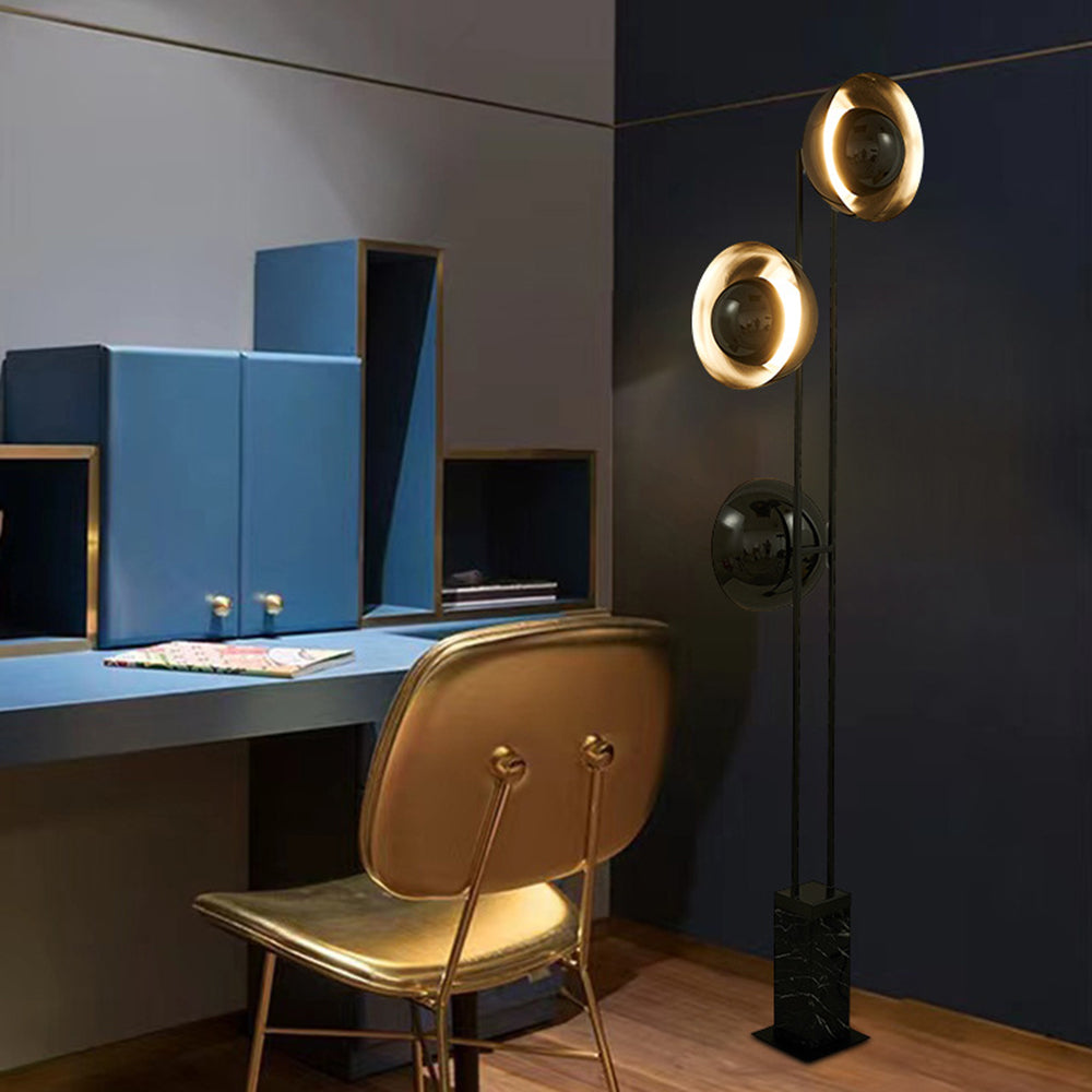 Mira Lampadaire Rond Moderne, Métal/Marbre, Noir, Salon - Neutralighting