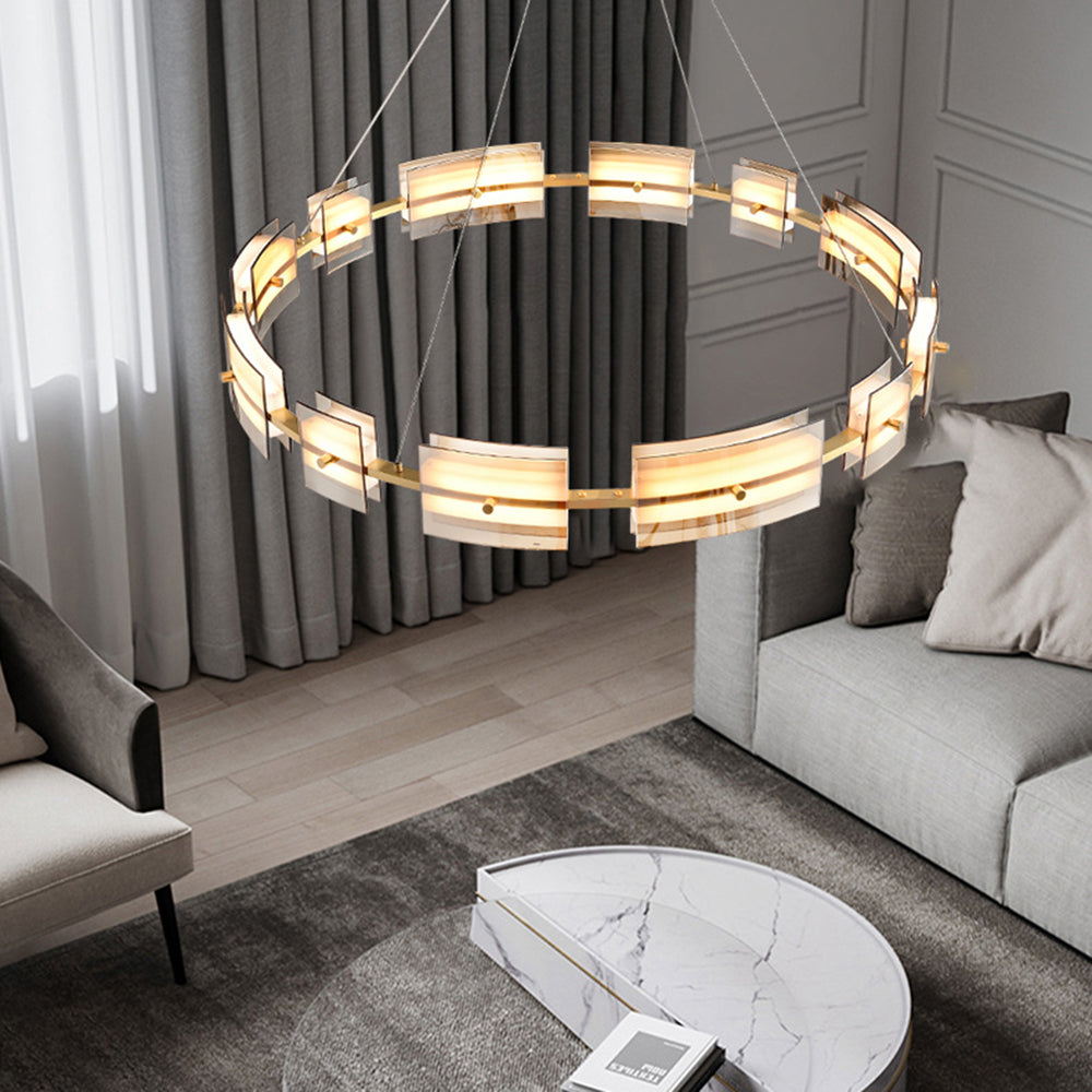 Arisha Suspension Anneau Simple, Cuivre/Verre, Noir/Or, Salon/Chambre - Neutralighting
