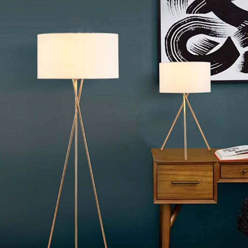 Mira Lampadaire/Lampe de Table Cylindre Moderne, Métal/Tissu, Blanc, Salon