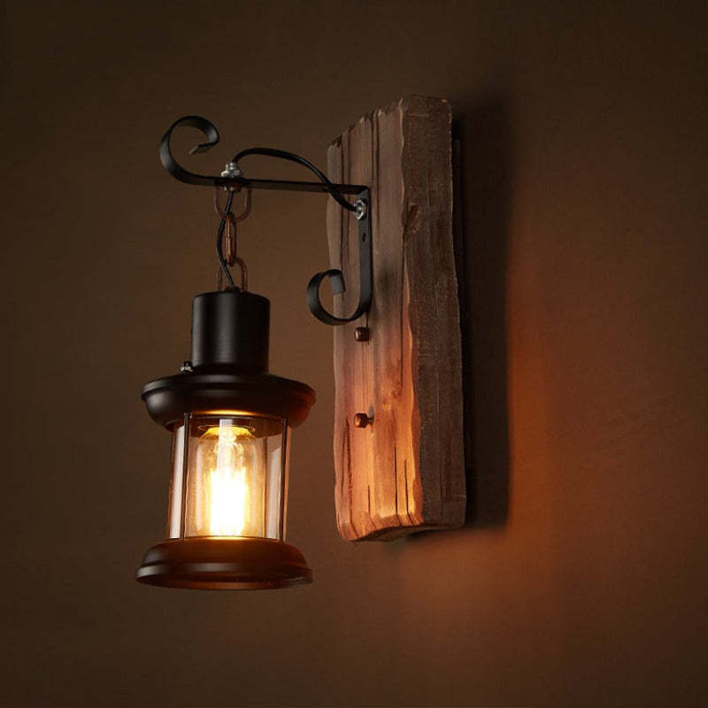 Silva Applique Murale Lanterne Industrielle/Rétro, Métal/Bois, Bronze, Salon - Neutralighting