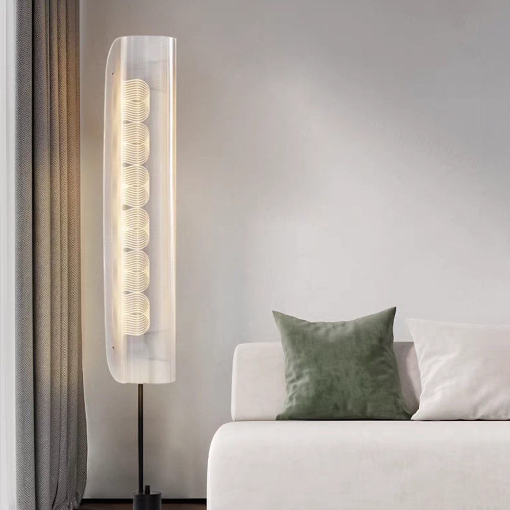 Mira Lampadaire Anneau Minimaliste, Métal/PMMA, Blanc, Salon
