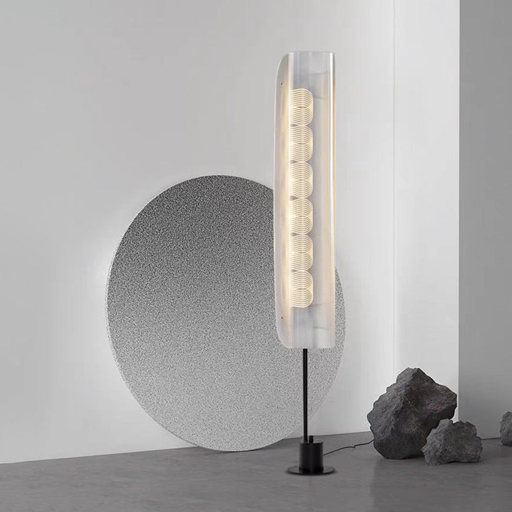 Mira Lampadaire Anneau Minimaliste, Métal/PMMA, Blanc, Salon