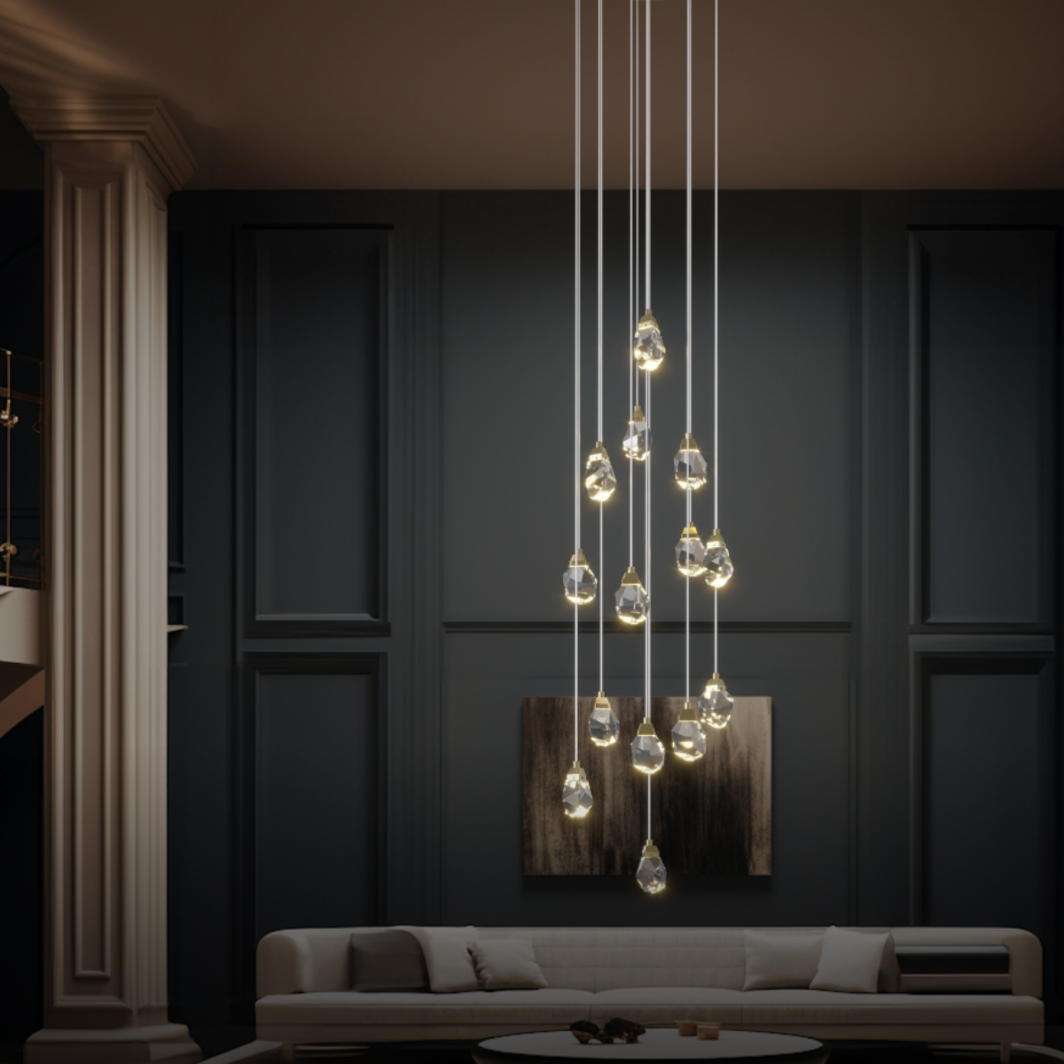 Kristy Luminaire Or Suspension Verre/Métal Pierres Chambre/Salon - Neutralighting