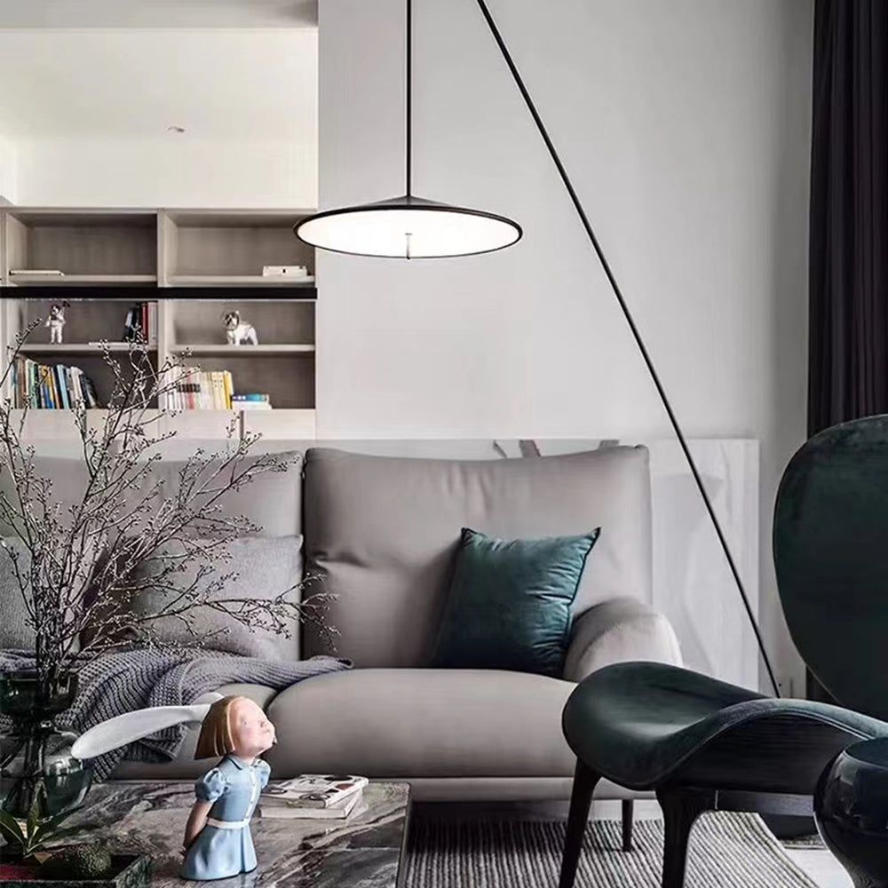 Mira Design Lampadaire Frisbee/Canne à Pêche Simple Métal Noir Grande Salon Intérieur