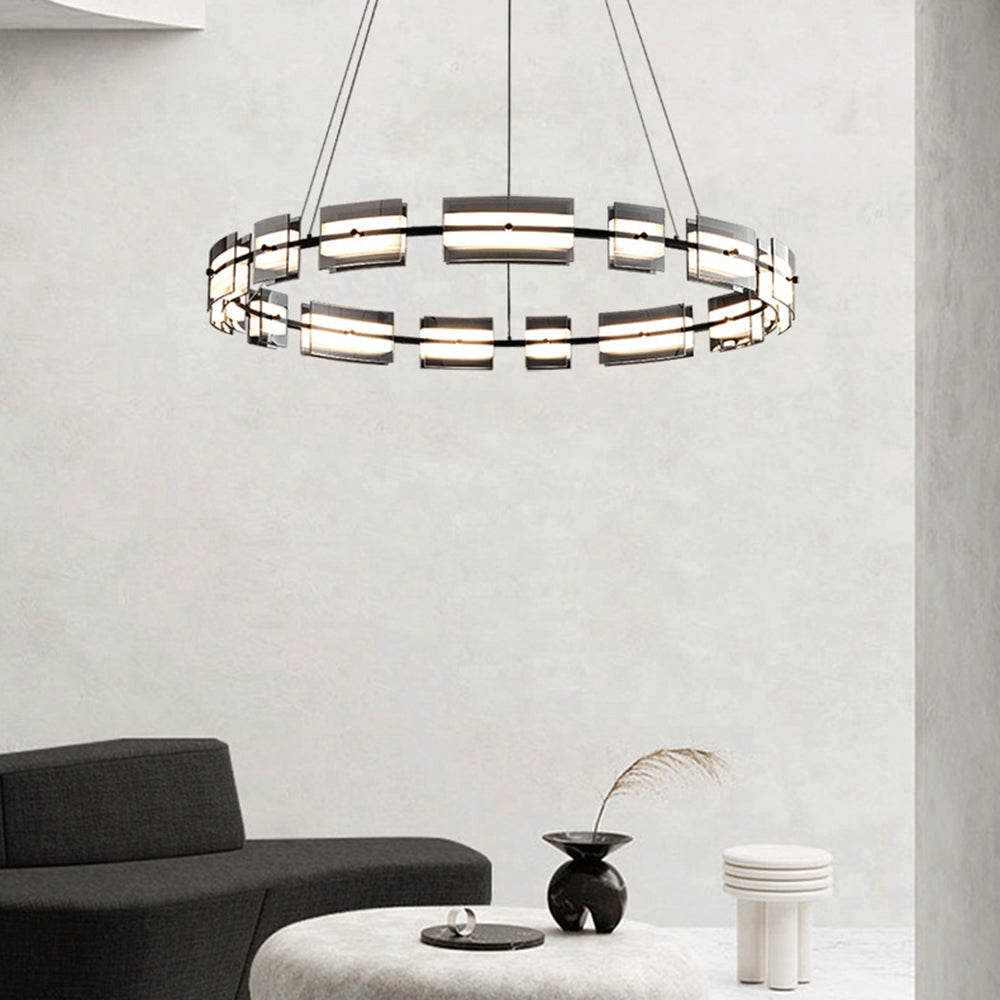 Arisha Suspension Anneau Simple, Cuivre/Verre, Noir/Or, Salon/Chambre - Neutralighting