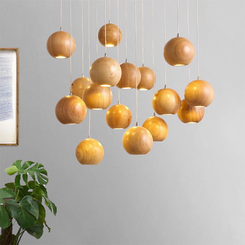 Muto Ball Cluster LED Suspension Bois Salon Chambre à coucher - Neutralighting
