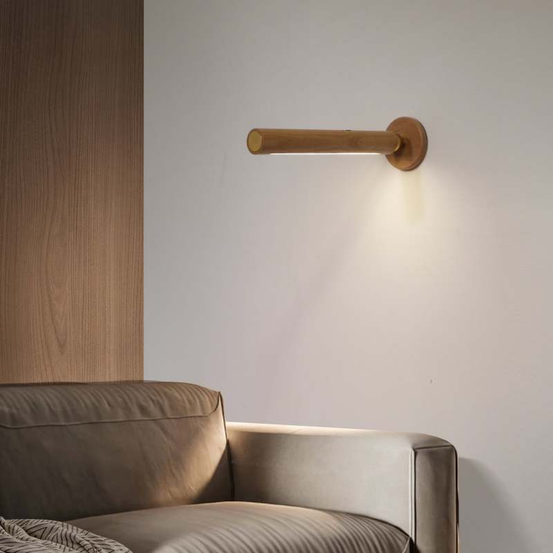 Muto Applique Murale Cylindrique Minimaliste, Bois, Métal/Bois, Chambre - Neutralighting