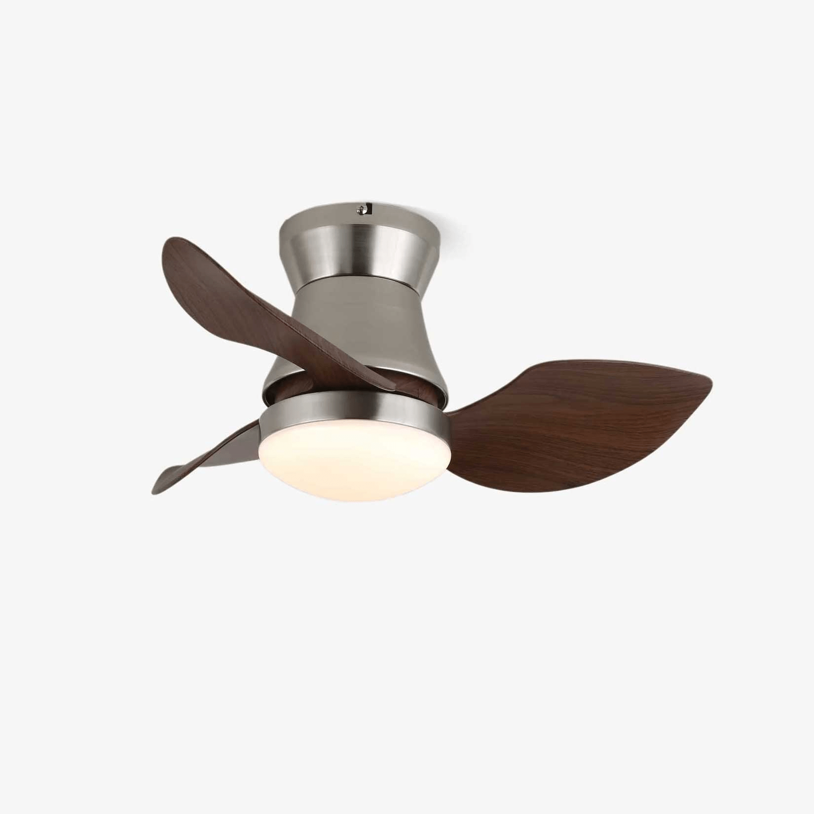 Ventilateur de plafond moderne en bois Airlume avec lumière, finition Noyer