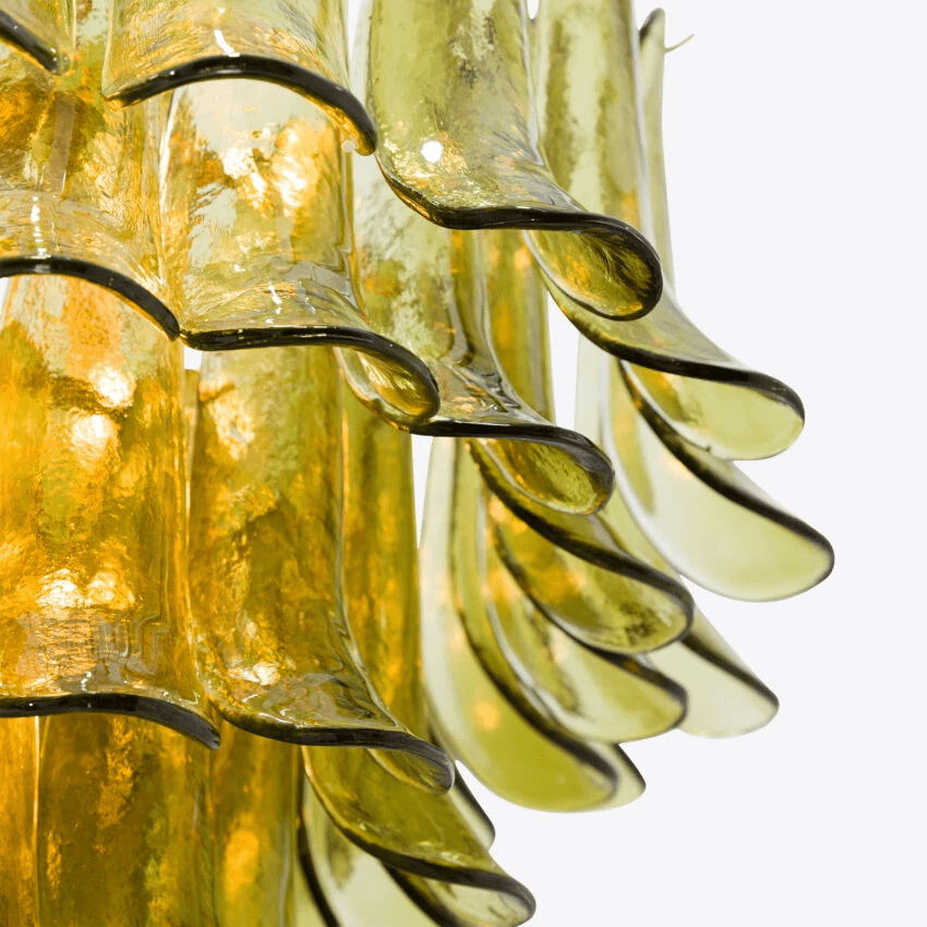 Aurora Chandelier Green Petal Glass Layered Natural - Letslighting