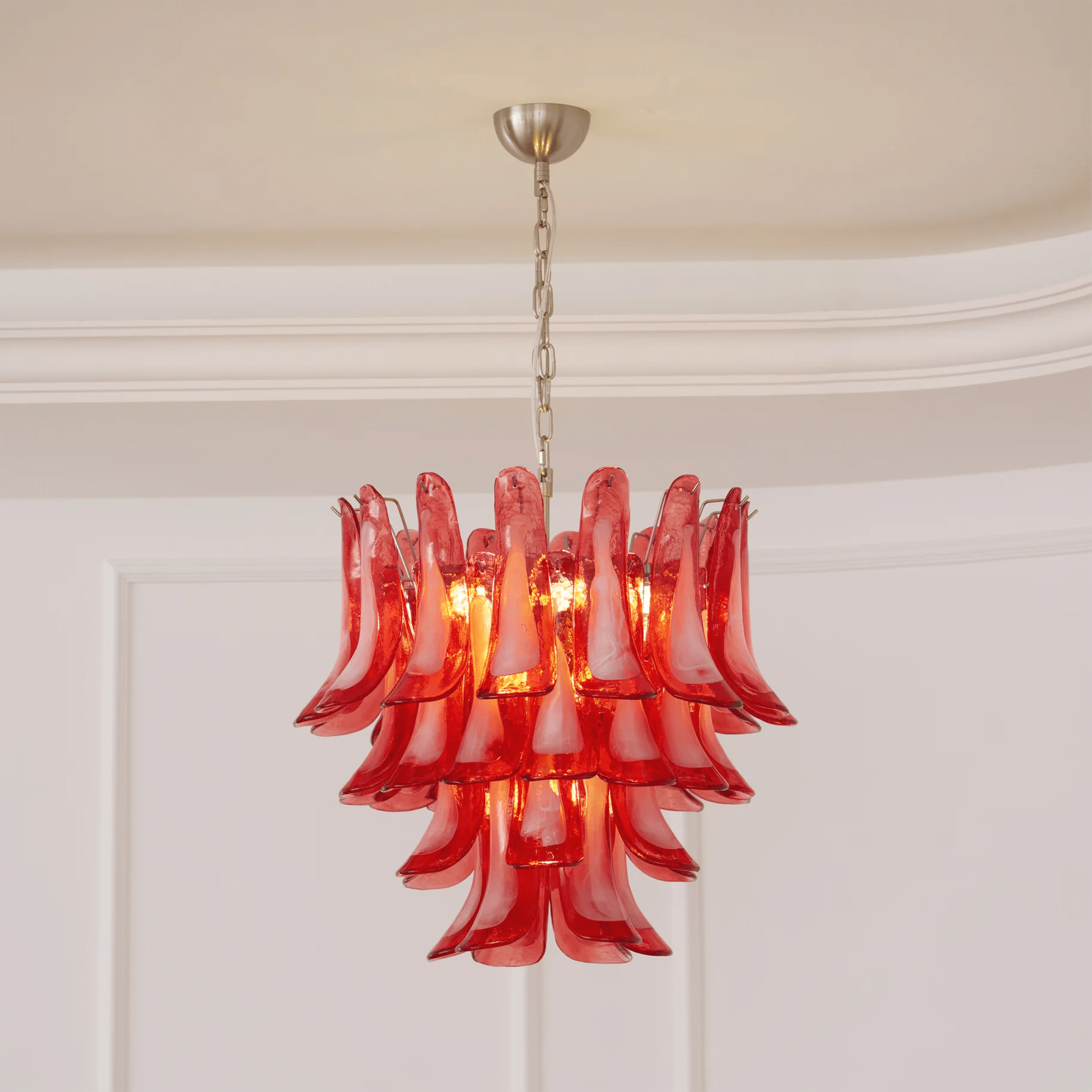 Aurora Chandelier Crimson Murano Glass Petals Layered Vintage - Letslighting