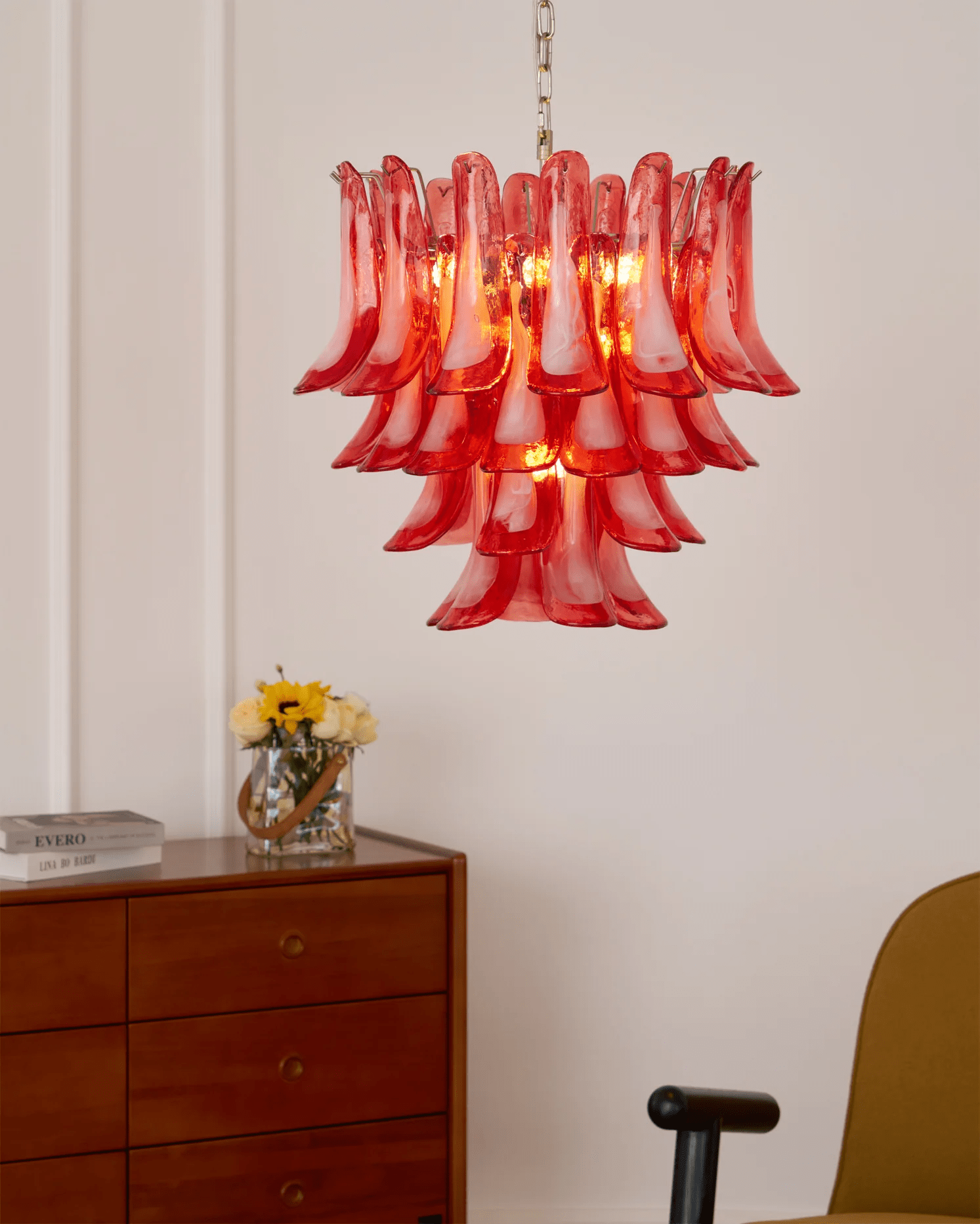 Aurora Chandelier Crimson Murano Glass Petals Layered Vintage - Letslighting