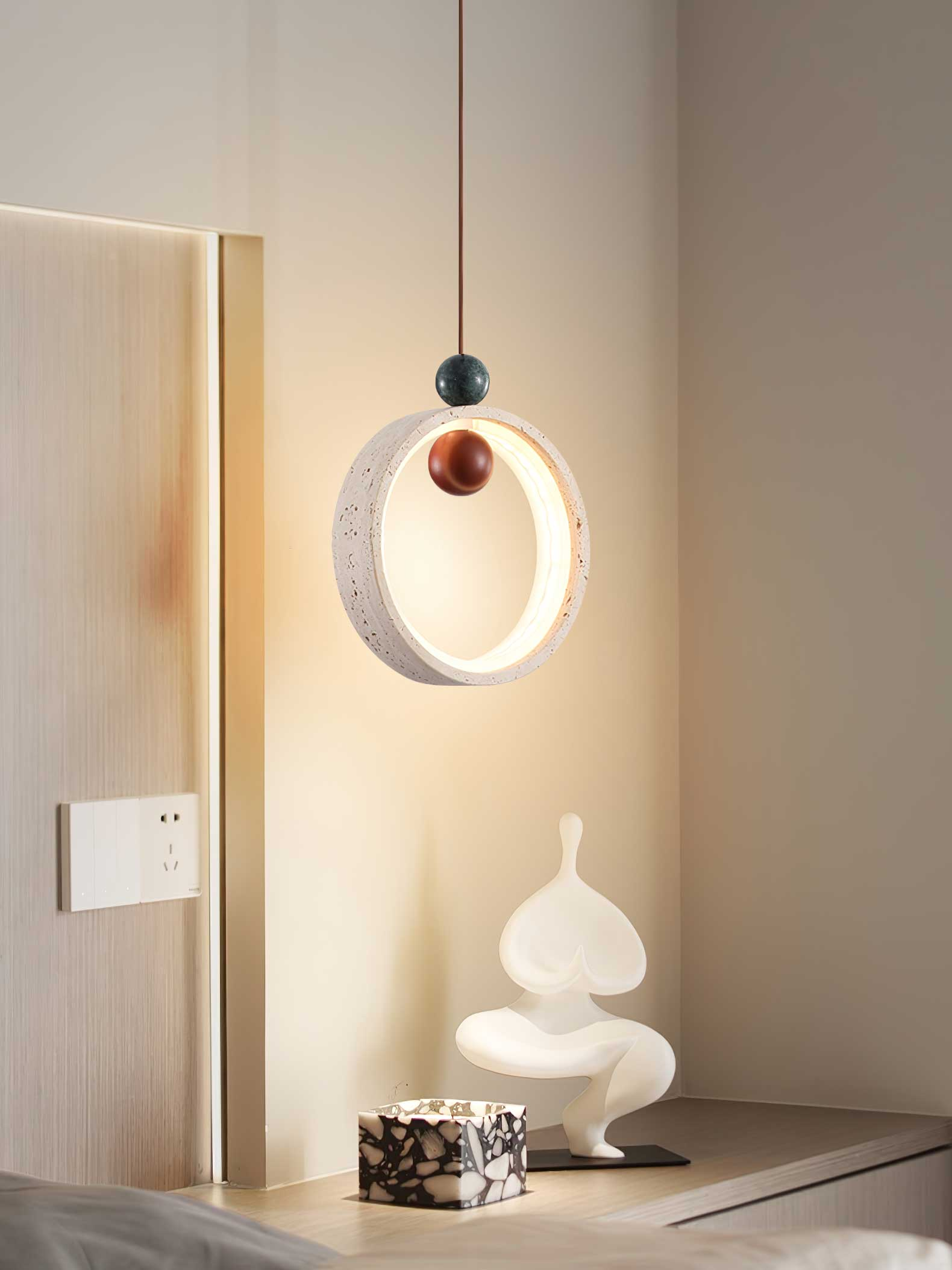 Vovinyra Circulaire Travertin Pendentif Lumière - Neutralighting