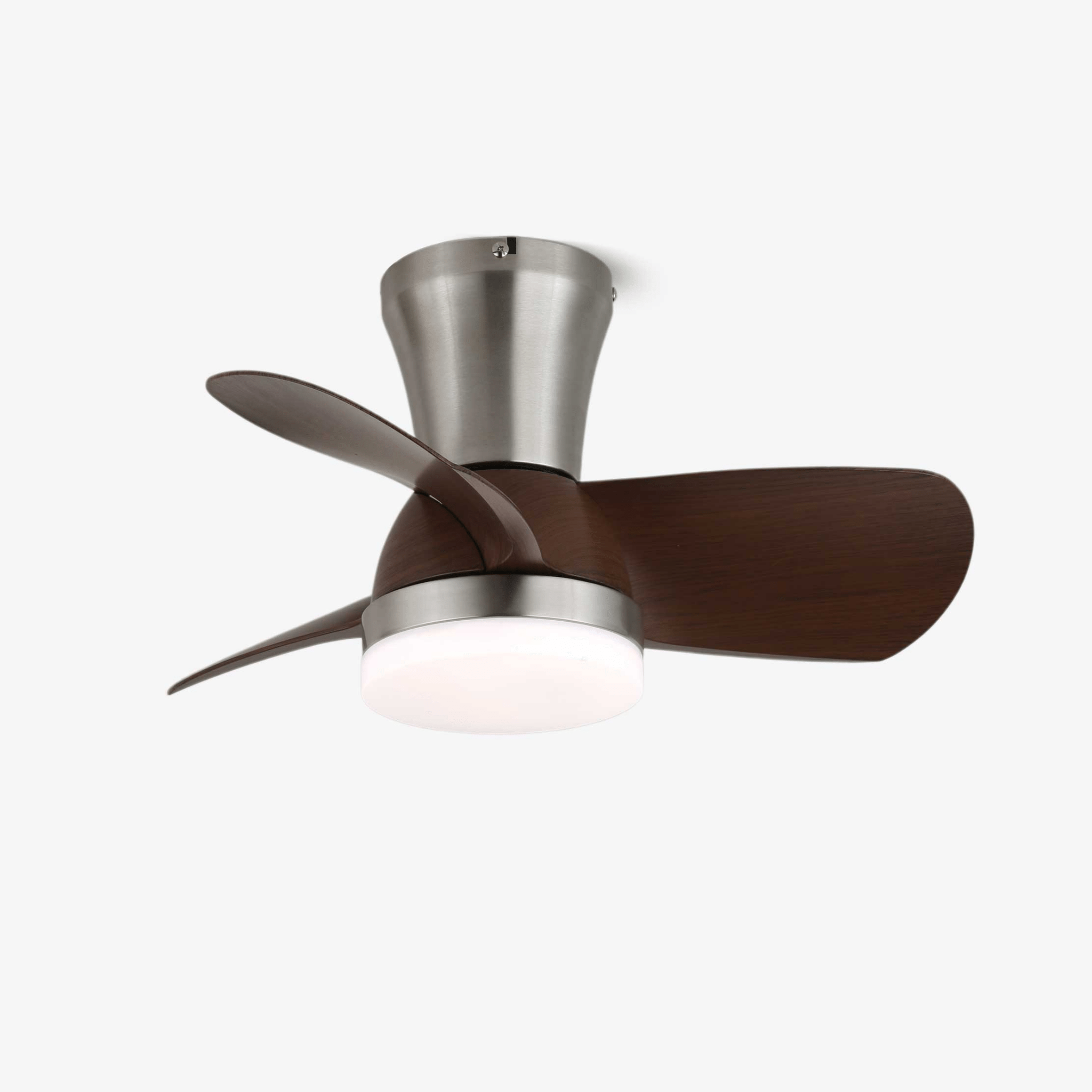 Plafonnier ventilateur moderne en bois Deynor, vue de face