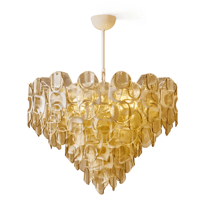 Aurora Chandelier Amber Murano Glass Oval Drops Layered - Letslighting