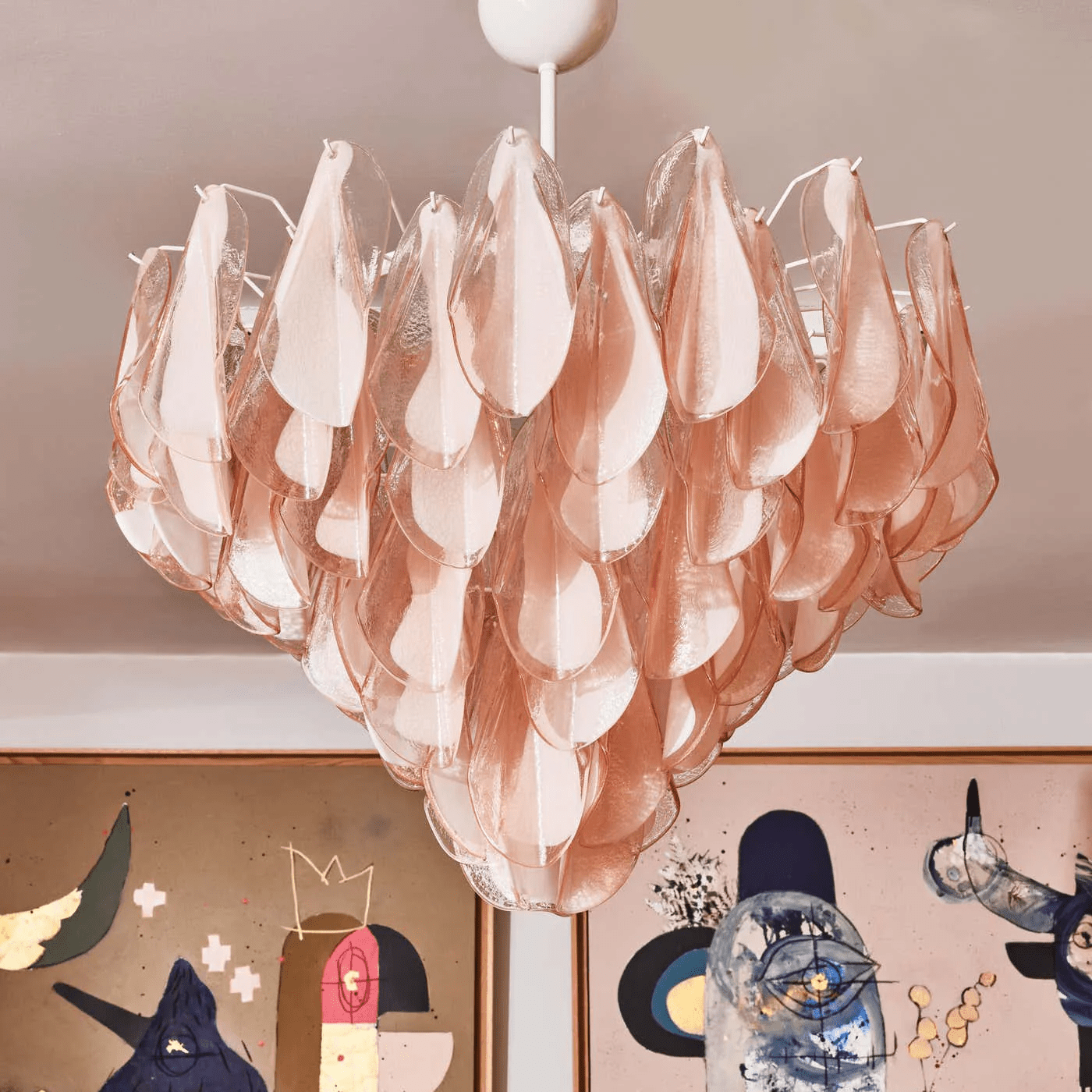 Aurora Chandelier Amber Murano Glass Oval Drops Layered - Letslighting