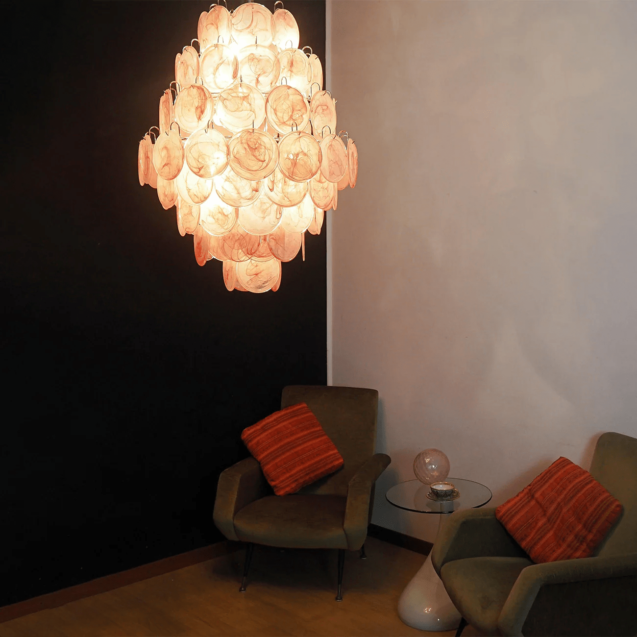 Aurora Chandelier Pink Murano Glass Handblown Discs - Letslighting