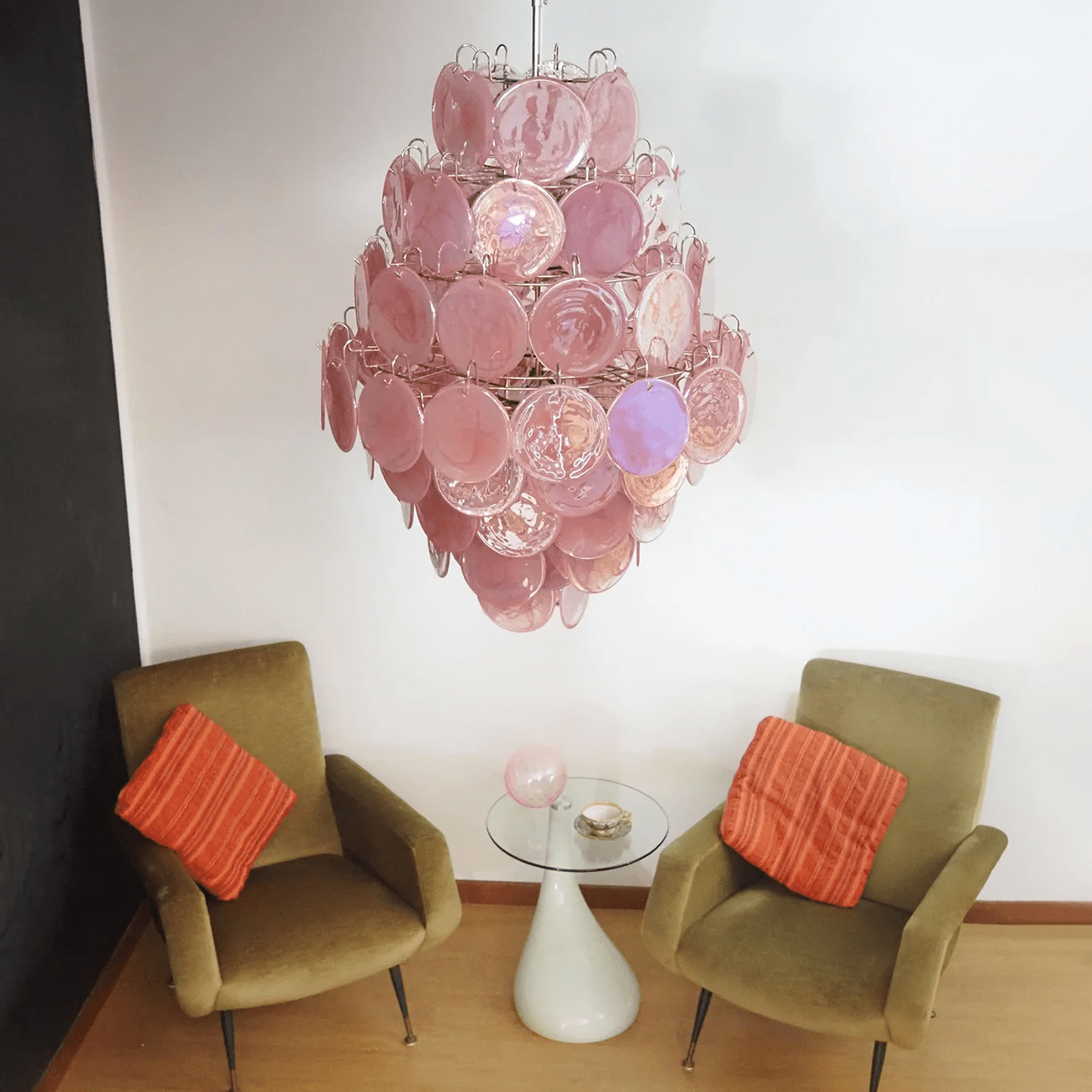 Aurora Chandelier Pink Murano Glass Handblown Discs - Letslighting