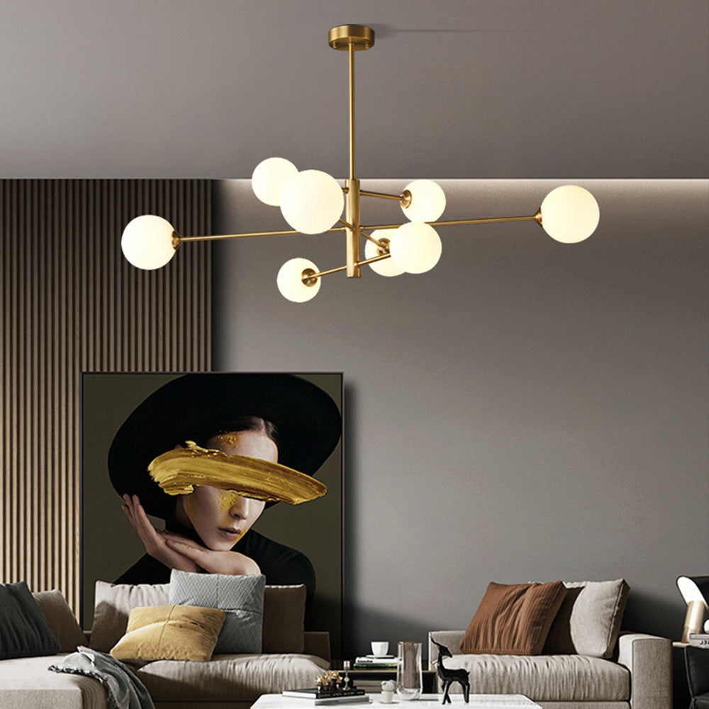 Truva Lustre Bulle Moderne. Cuivre/Verre. Noir/Cuivre. Salon