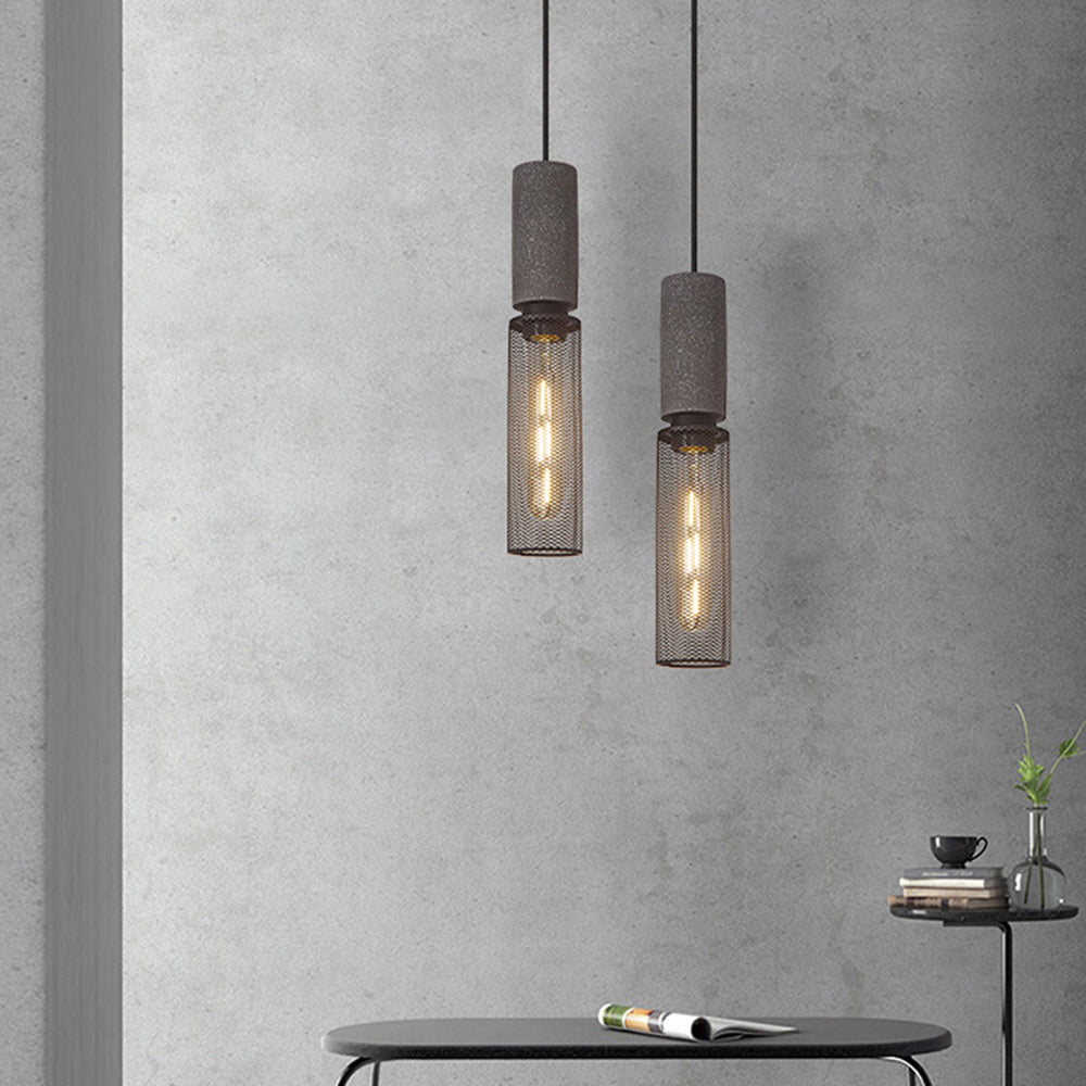 Arisha Suspension Cylindre Industriel, Métal/Ciment, Noir/Gris, Bar
