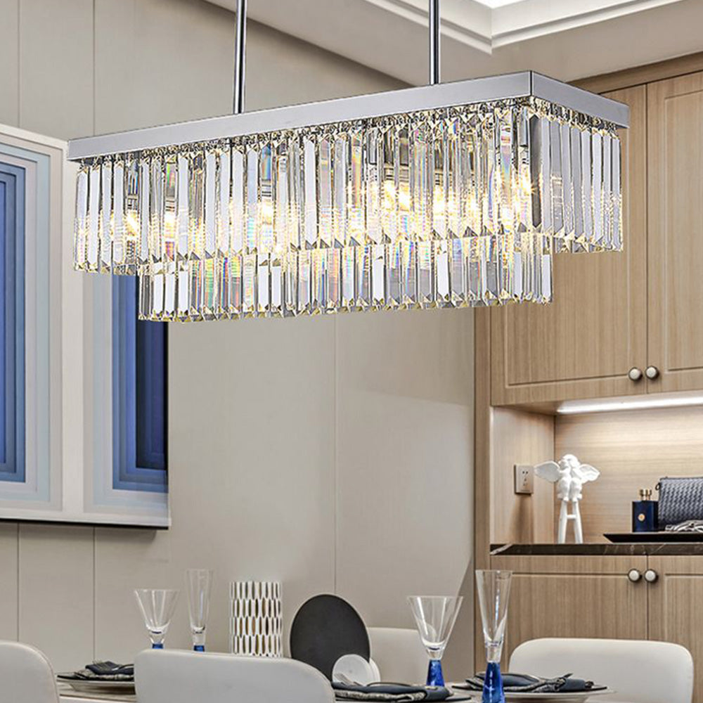 Kristy Design Luminaires Suspensions Rectangulaire Contemporain Métal/Cristal Blanc Salle à Manger/Salon - Neutralighting