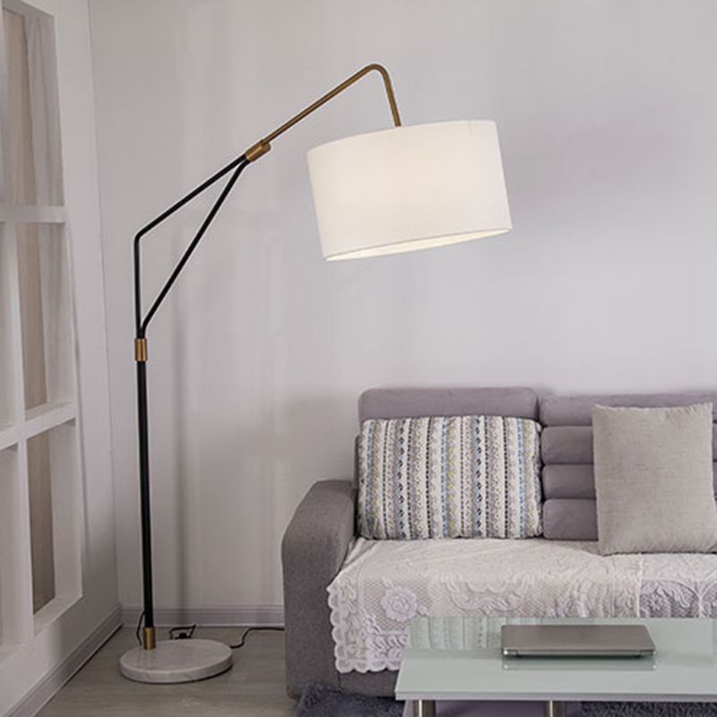 Tiffany Lampadaire Cylindre Moderne Métal/Tissu Blanc Salon/Chambre à Coucher Grande - Neutralighting