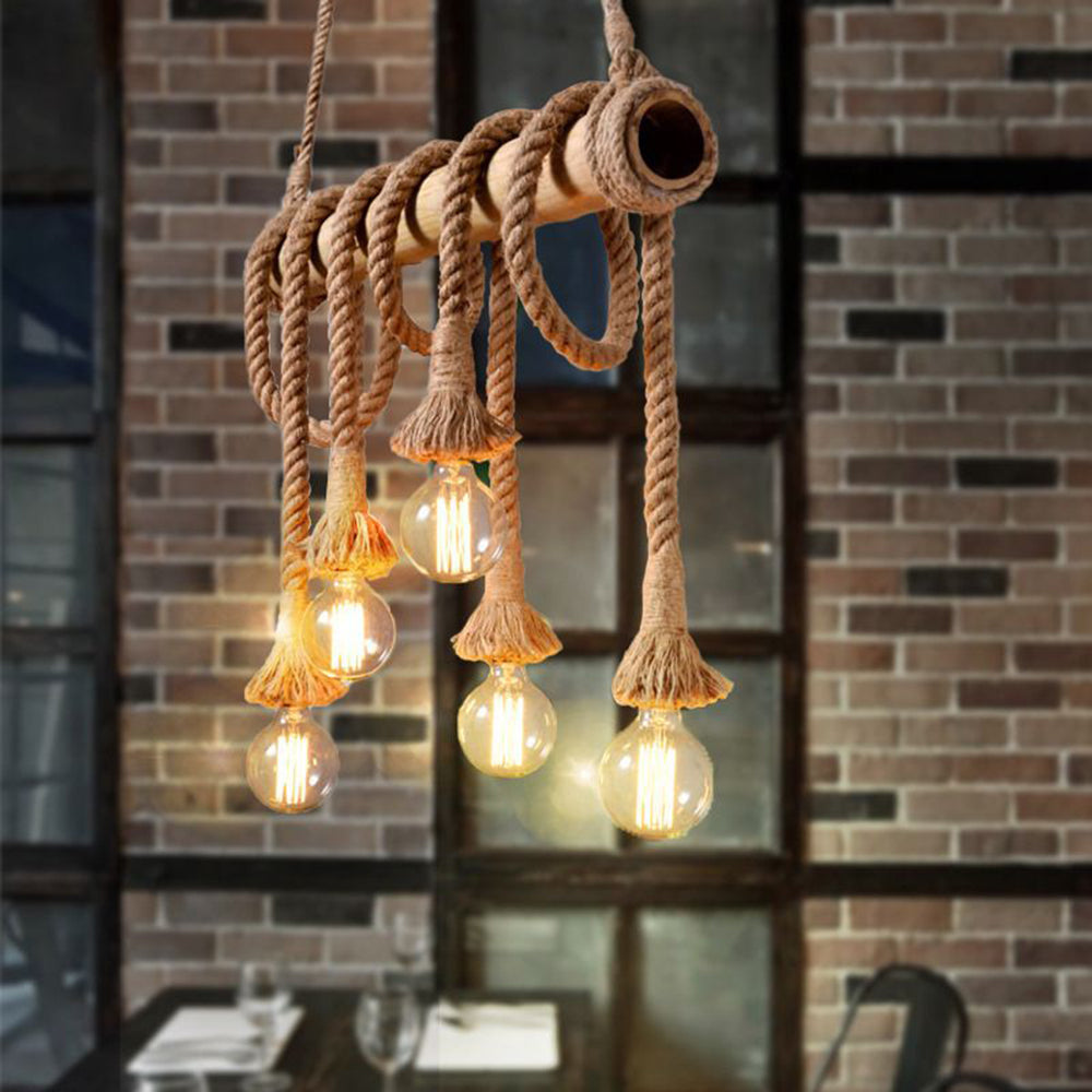 Silva Luminaires Suspensions Vintage LED Bambou/Métal Marron Salon/Chambre à Coucher - Neutralighting