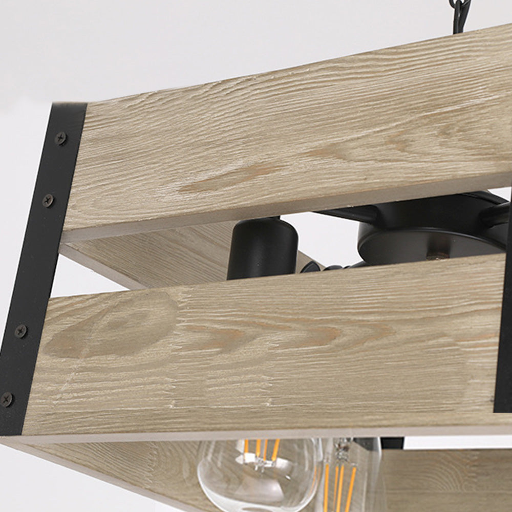 Silva Suspension Carrée Rustique, Metal/Bois, Bois/Marron, Chambre - Neutralighting