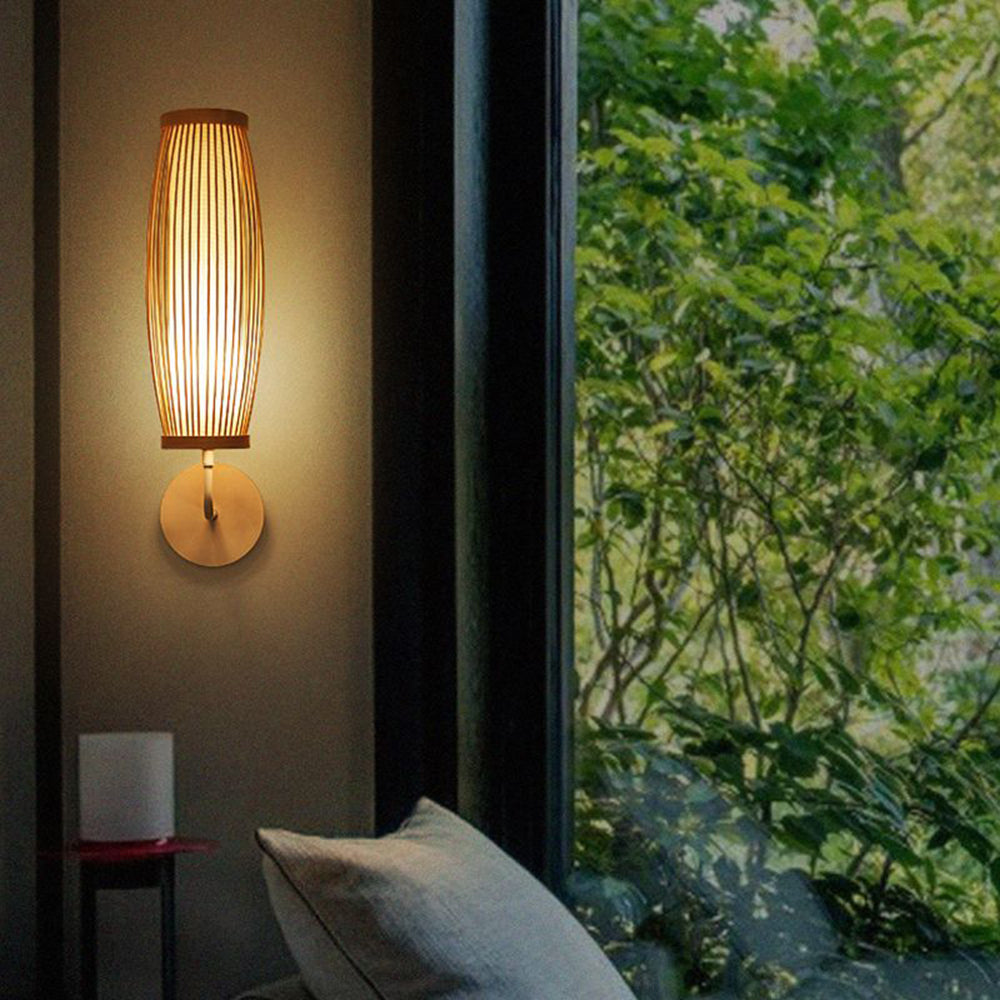 Ritta Applique Murale Intérieur Cylindre Vintage LED Bambou Marron Salon/Chambre - Neutralighting
