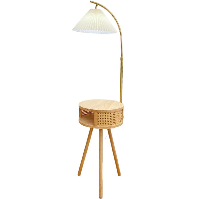 Muto Lampadaire Plissé Vintage, Métal/Tissu, Bois/Noyer, Salon - Neutralighting