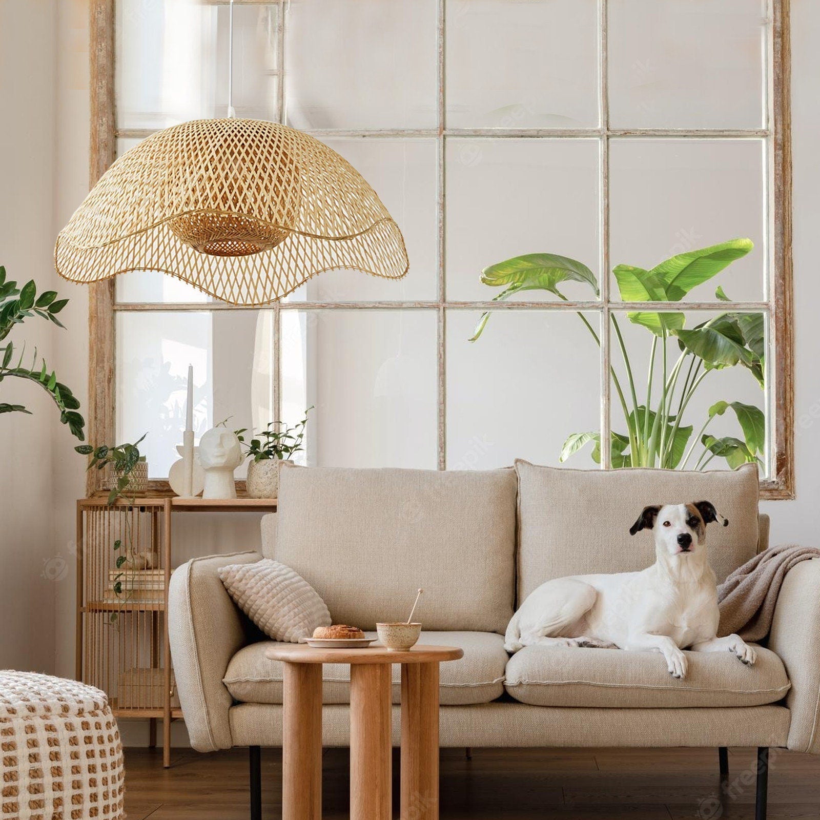 Ritta Tissu Osier Suspension Bambou Chambre à Manger Salle à Manger - Neutralighting