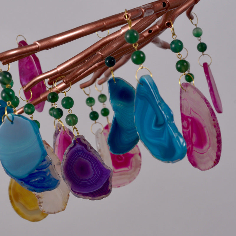 Valentina Art LED Suspension Doré Rosé Métal Pierre d'Agate Salon - Neutralighting