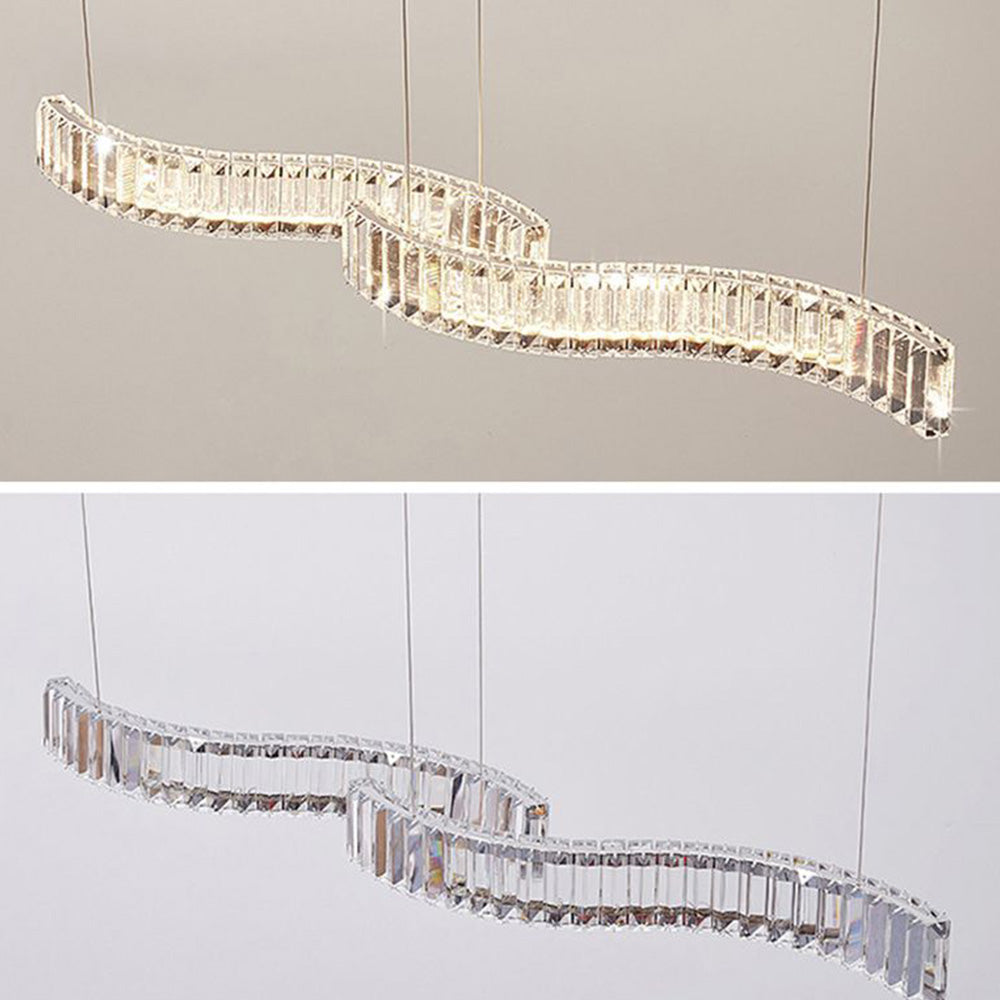 Kristy Luminaires Suspensions LED Wave Moderne Grande Cristal Métal Argent/Or Salon/Cuisine - Neutralighting