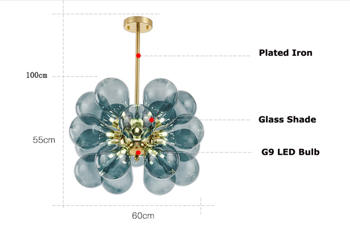 Valentina Suspension Moderne, Métal/Verre, Blanc/Bleu/Violet/Doré, Salon - Neutralighting